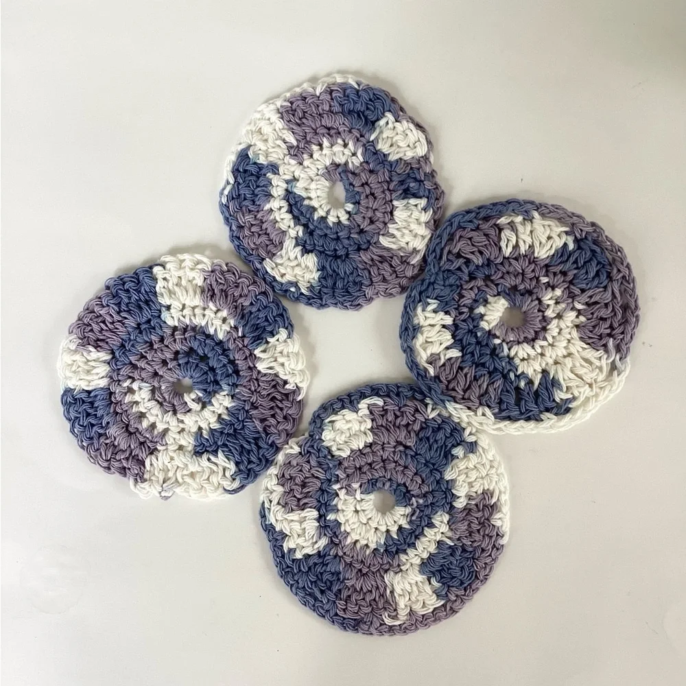 Coaster Set Hand Crafted Purple White Cotton Crochet Bar Cart Essentials